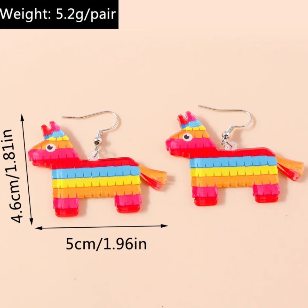 Colorful Festive Pinata Donkey Horse Fiesta Acrylic Earrings NEW - Picture 7 of 8